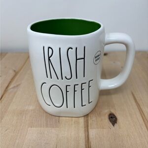 Rae Dunn IRISH COFFEE Mug White Double Sided with Green Interior & Clover Decor